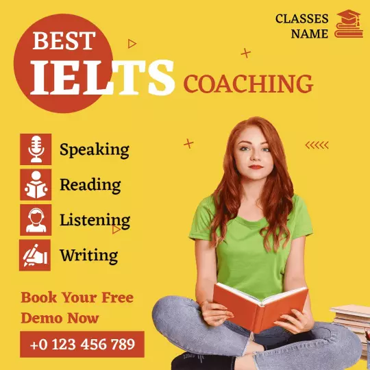 Bright Yellow IELTS Coaching for Speaking and Writing Skills Ad Template