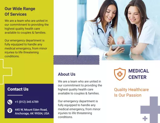 Bright Yellow Medical Center Emergency Services Brochure Template