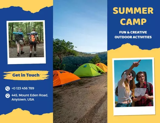 Bright Yellow Outdoor Adventure Summer Camp Activities Brochure Template