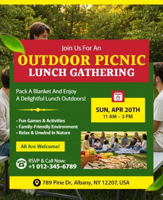 Bright Yellow Outdoor Family Picnic Event Flyer Template