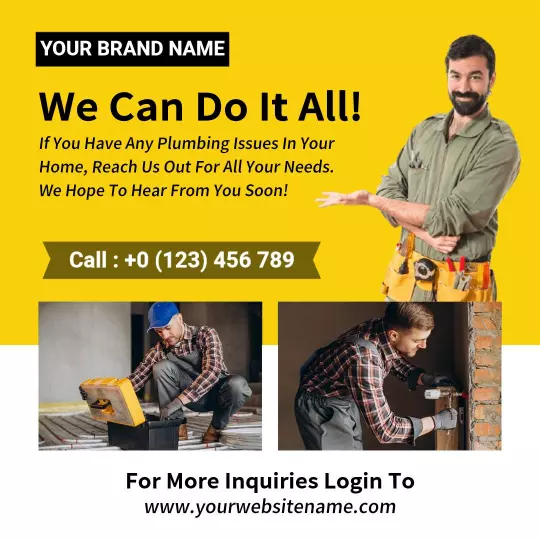 Bright Yellow Plumbing Services Call for Expert Help Ad Template