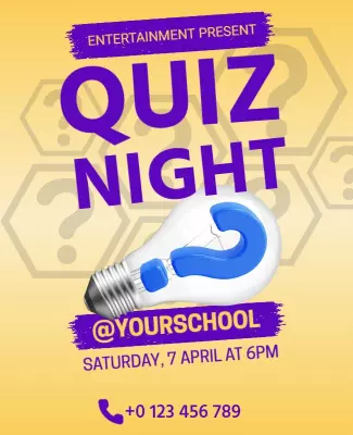 Bright Yellow Quiz Night Event Poster Template