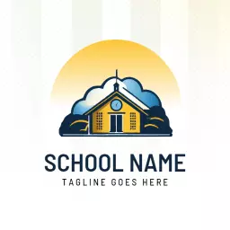 Bright Yellow Schoolhouse Surrounded by Clouds Logo Template