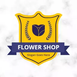Bright Yellow Shield Design Featuring Flower Shop Logo Template