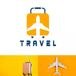 Bright Yellow Suitcase and Airplane Symbolizing Travel Logo Template