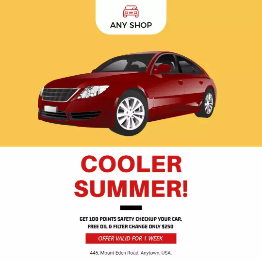 Bright Yellow Summer Car Safety Check Promotion Ad Template