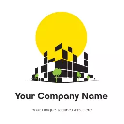 Bright Yellow Sun Over Urban Buildings in Company Logo Template