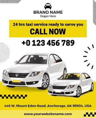 Bright Yellow Taxi Service Call Now Poster Template