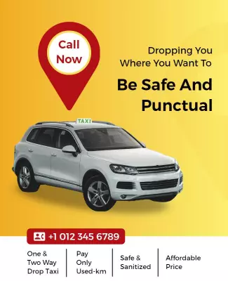 Bright Yellow Taxi Service Call Now Promotion Poster Template