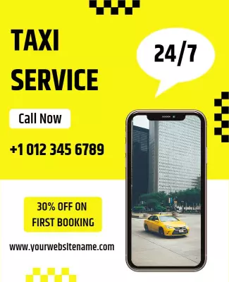 Bright Yellow Taxi Service Promotion Call Now Poster Template