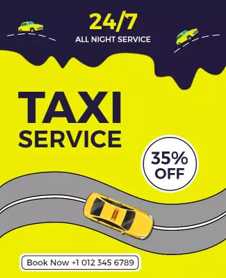 Bright Yellow Taxi Service with 35% Discount Poster Template