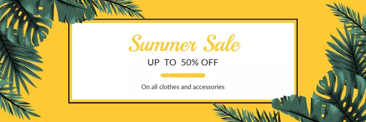 Bright Yellow Tropical Leaves Theme for Summer Sales Banner Template