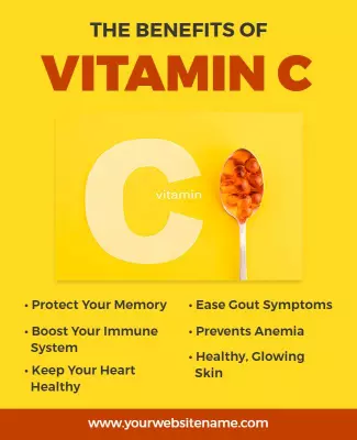 Bright Yellow Vitamin C Health Benefits Information Poster Template