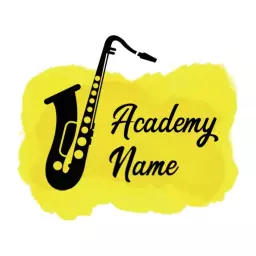 Bright Yellow Watercolor Design Featuring Saxophone Academy Logo Template