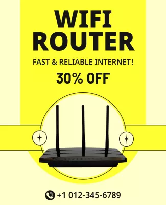 Bright Yellow WiFi Router Discount Promotion Poster Template