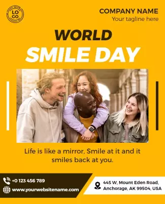 Bright Yellow World Smile Day Celebration Poster Template