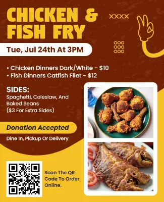 Brown Illustrated Chicken and Fish Fry Event Flyer Template