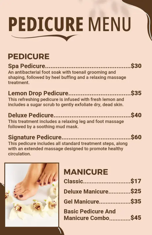 Brown Pedicure and Manicure Menu Template