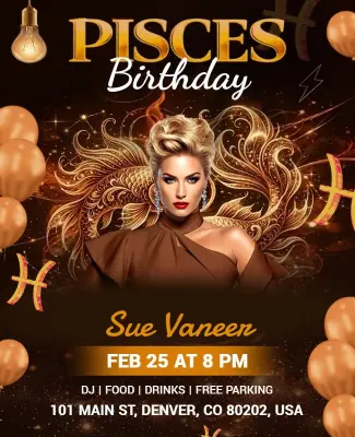 Brown Pisces Birthday Party Event Flyer Template
