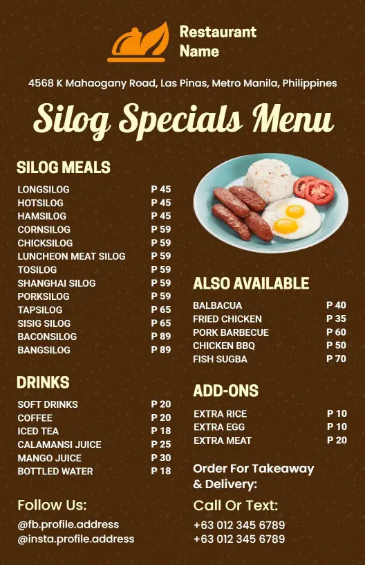 Brown Rustic Filipino Silog Meals Menu Template