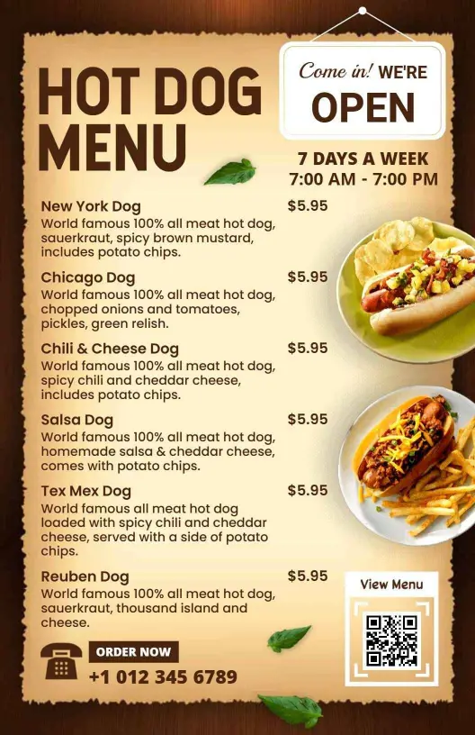 Brown Traditional Hot Dog Menu Template