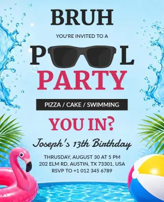 Bruh Pool Party Birthday Invitation Flyer Template