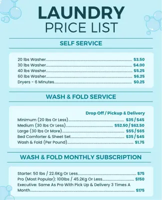 Bubble Design Self Service Laundry Price List Flyer Template