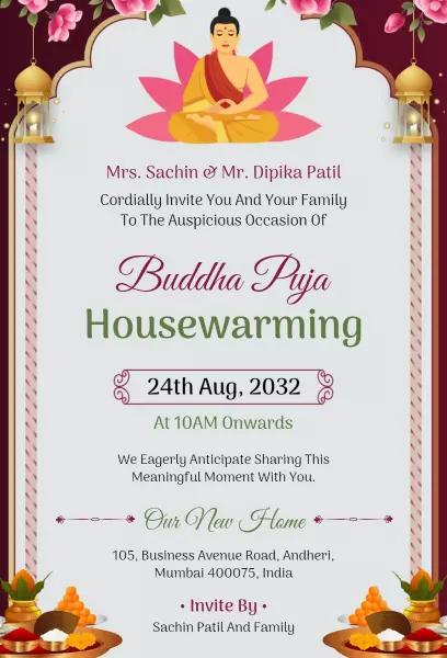 Buddha Puja Home Blessing Housewarming Invitation Template