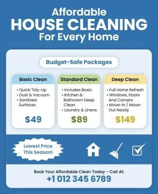Budget-Friendly House Cleaning Service Promotion Flyer Template