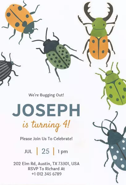 Bug Themed Colorful Birthday Celebration Invitation Template