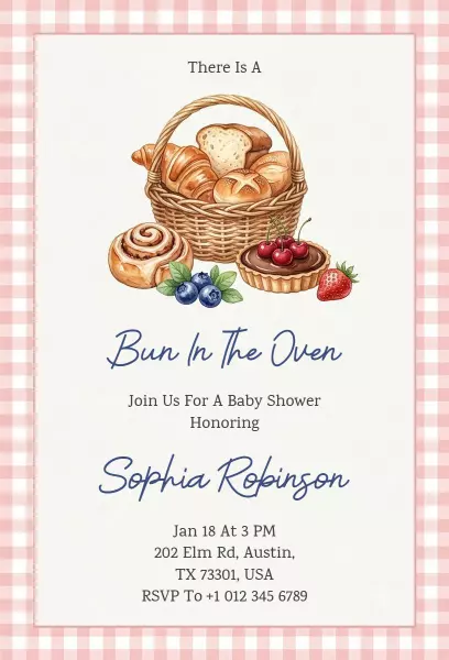 Bun in the Oven Whimsical Baby Shower Invitation Template