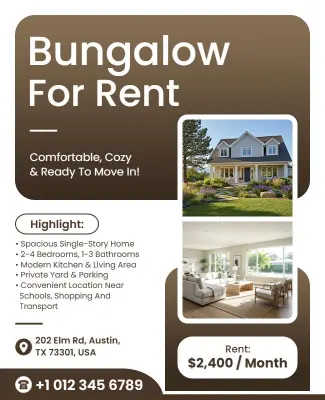Bungalow Rental Property Listing Flyer Template