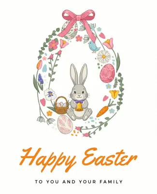 Bunny and Flowers Easter Greeting Poster Template