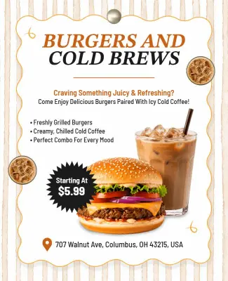 Burger and Cold Brew Special Offer Flyer Template