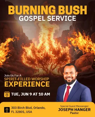 Burning Bush Gospel Worship Service Event Flyer Template