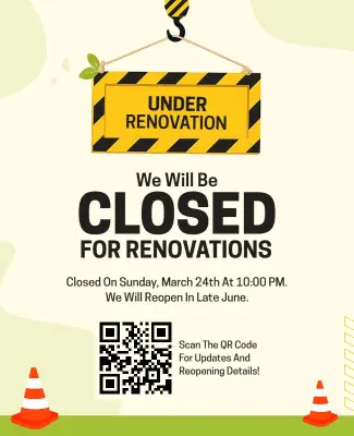 Business Closure for Renovations Announcement Flyer Template