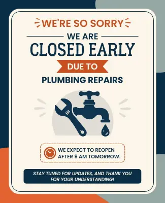 Business Closure Notice Due to Plumbing Repairs Flyer Template