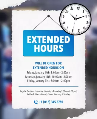 Business Extended Hours Announcement Flyer Template