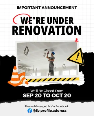 Business Renovation Closure Announcement Flyer Template