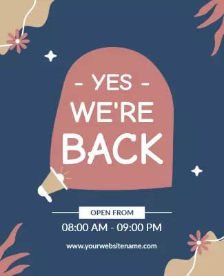 Playful Floral Blue Announcement Open Hours Flyer Template