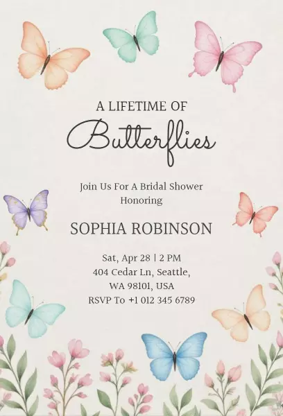 Butterfly Garden Inspired Bridal Shower Invitation Template