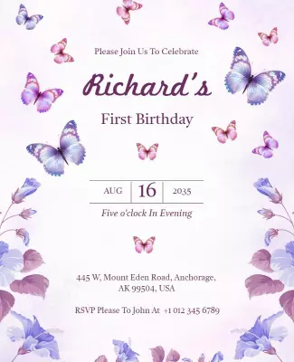 Butterfly Theme First Birthday Celebration Flyer Template