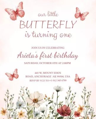Charming Butterfly-Themed First Birthday Celebration Flyer Template