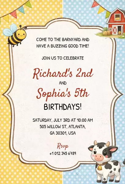 Buzzing Barnyard Fun Birthday Celebration Invitation Template