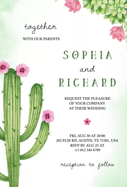Cactus Floral Western Wedding Ceremony Invitation Template
