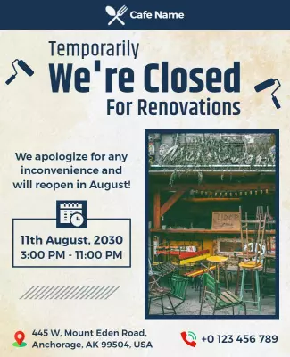 Cafe Closed for Renovations Announcement Flyer Template