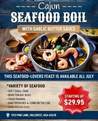 Cajun Seafood Boil Promotional Flyer Template