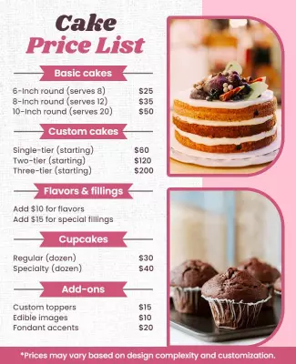 Cake Shop Pricing Display Flyer Template