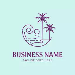 Calm Blue Beach Scene with Palm Trees and Waves Logo Template