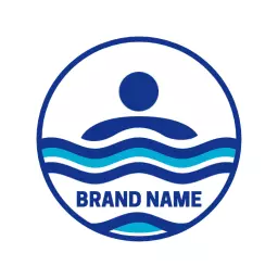 Calm Blue Swimming Pool Waves with Figure Design Logo Template